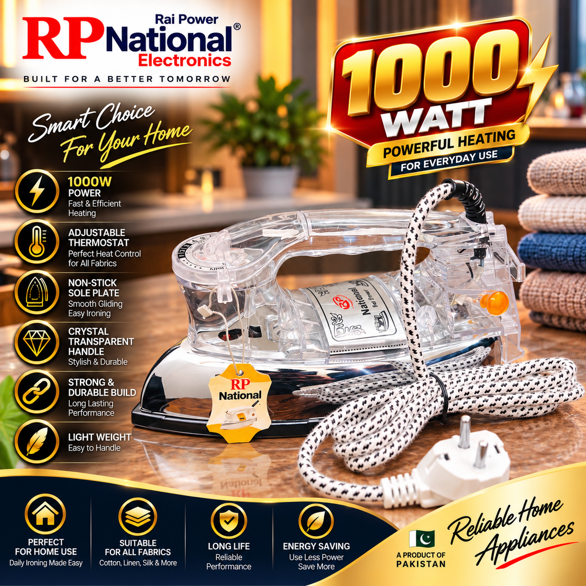 Rp National Orange Crystal 1000 Watt Iron