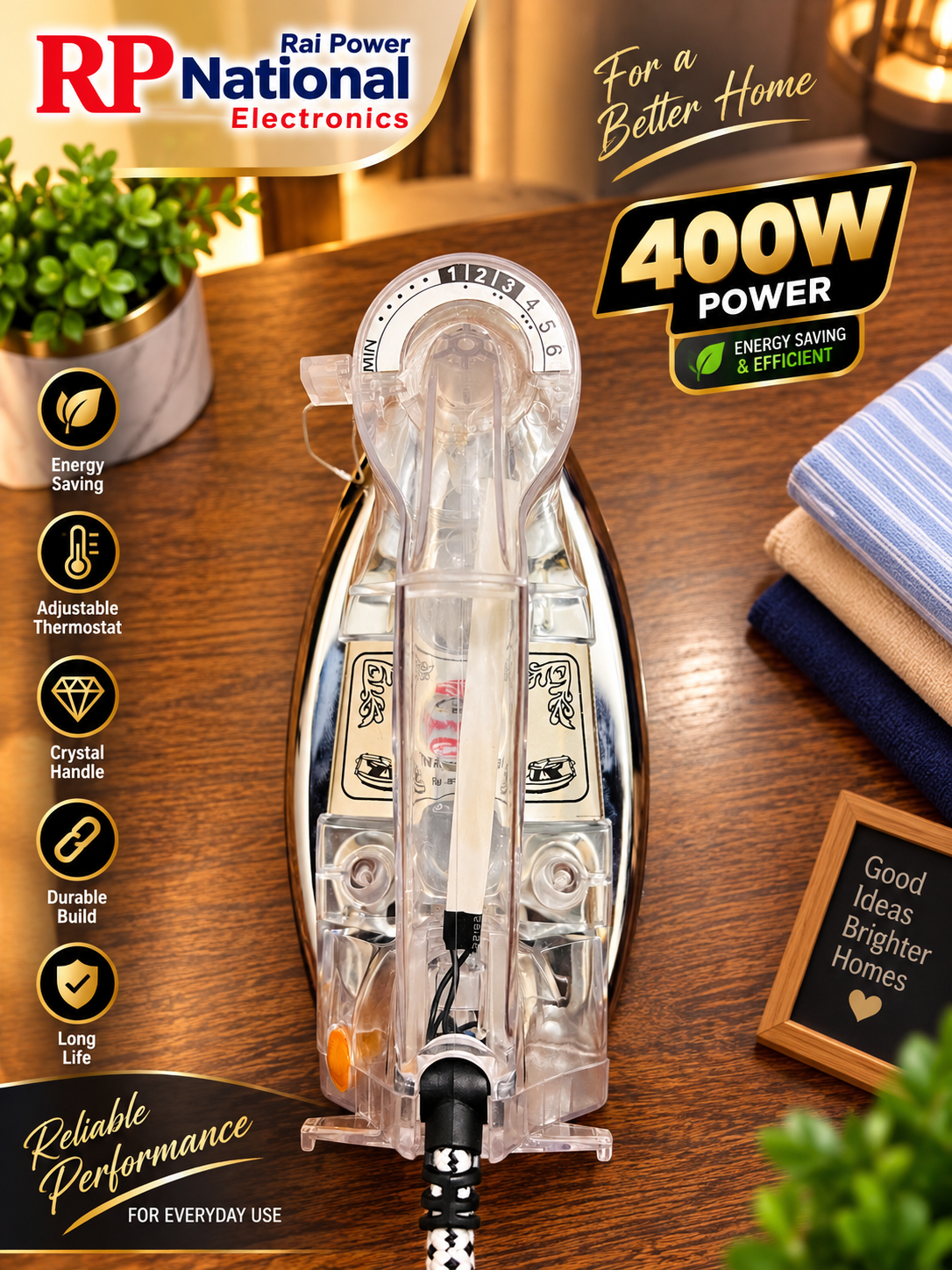Rp National Crystal White 400 Watt Iron 60% Energy Saving