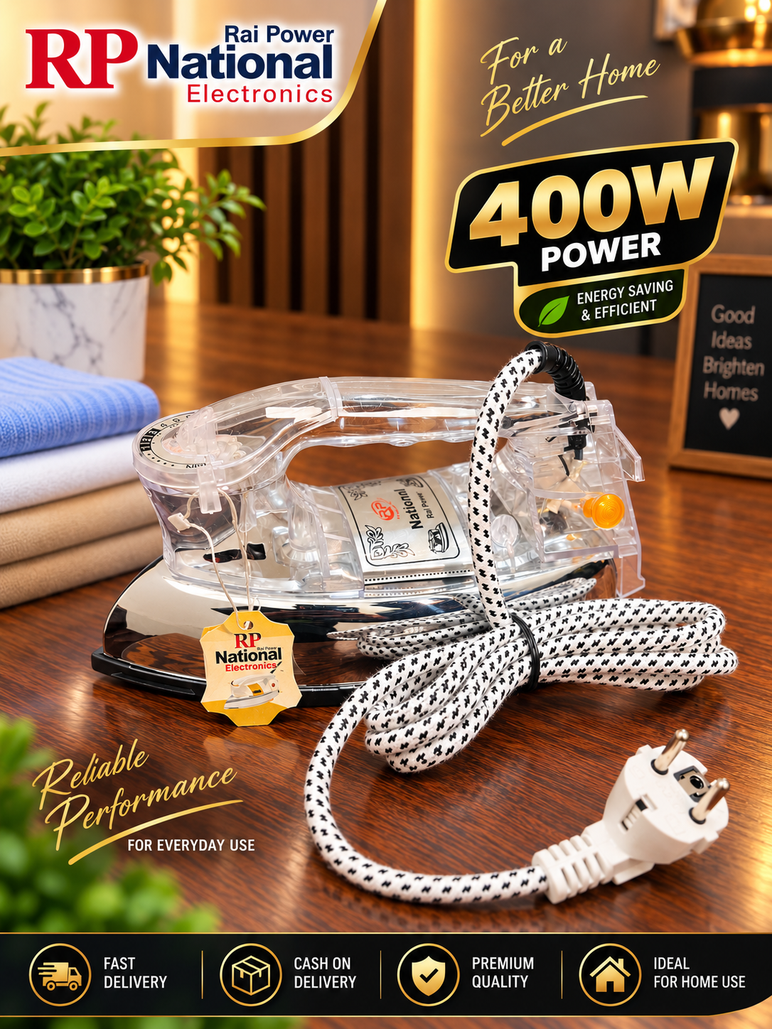 Rp National Crystal White 400 Watt Iron 60% Energy Saving
