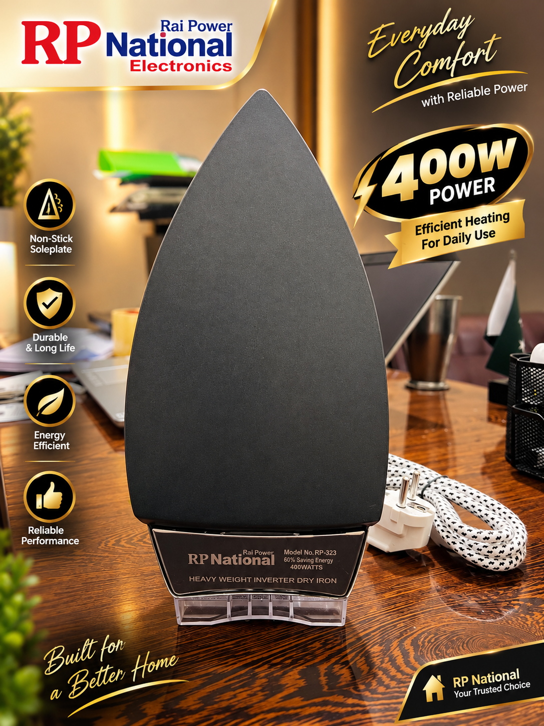 Rp National Crystal White 400 Watt Iron 60% Energy Saving
