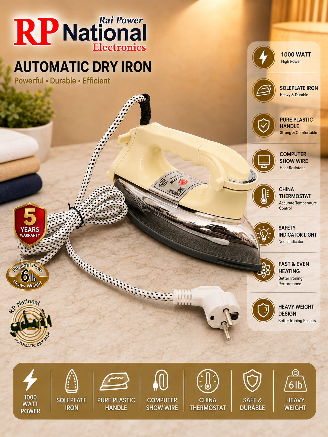Rp National iron 7424 White 1000 Watt