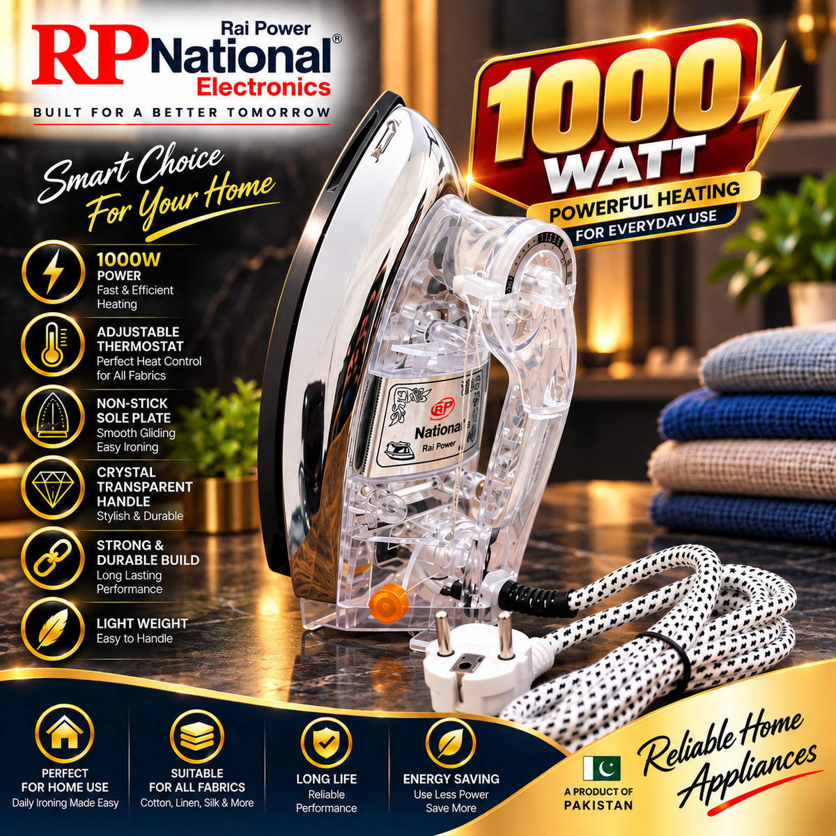 Rp National Orange Crystal 1000 Watt Iron
