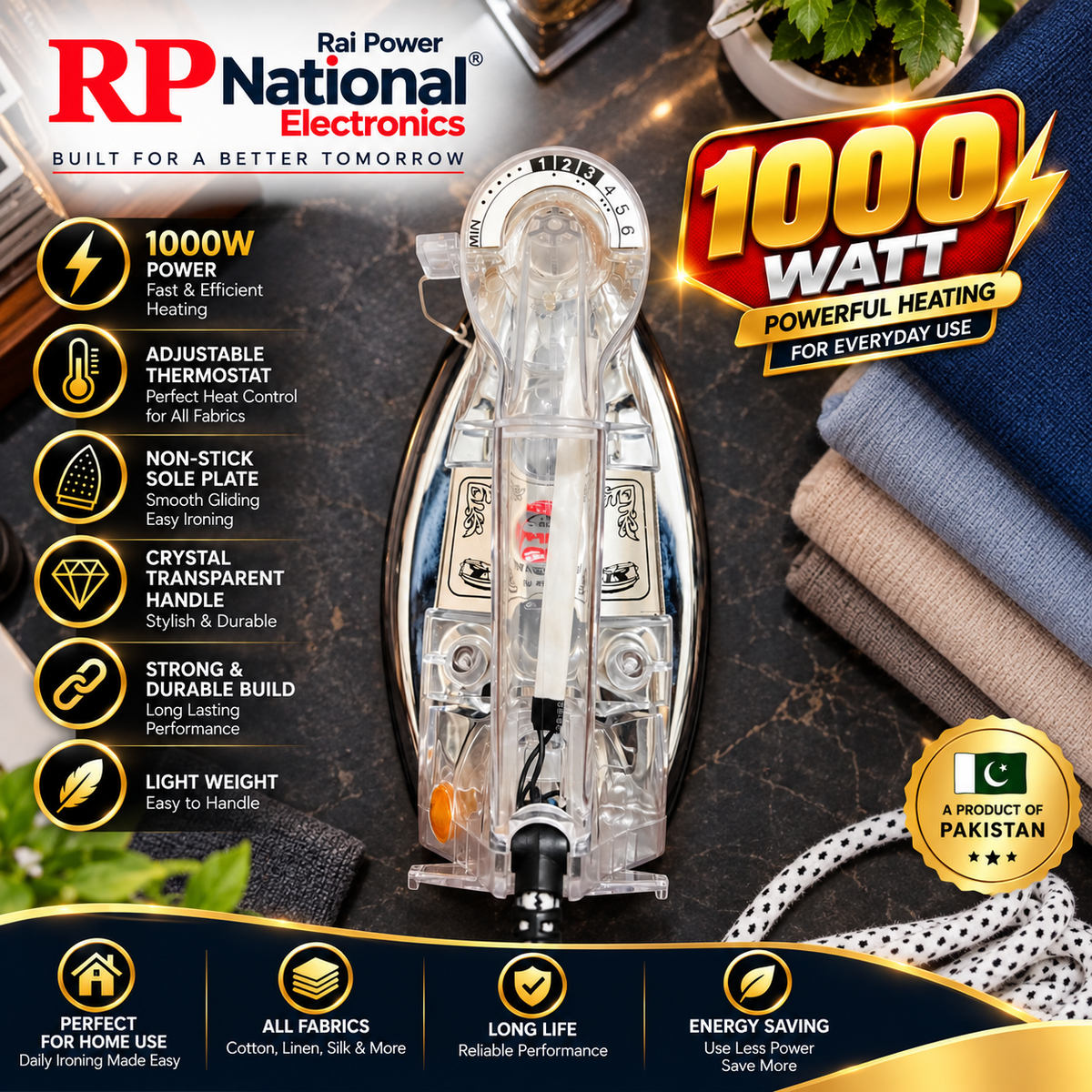 Rp National Orange Crystal 1000 Watt Iron