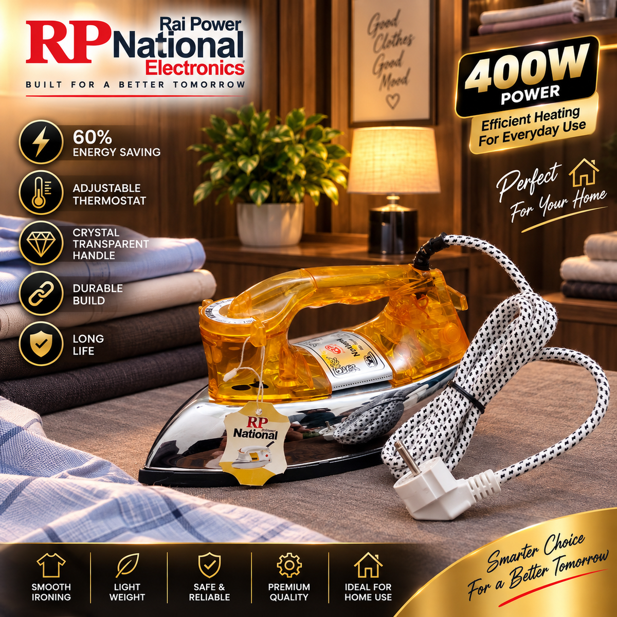 Rp National Crystal Orange 400 Watt Iron upto 60% Energy Saving