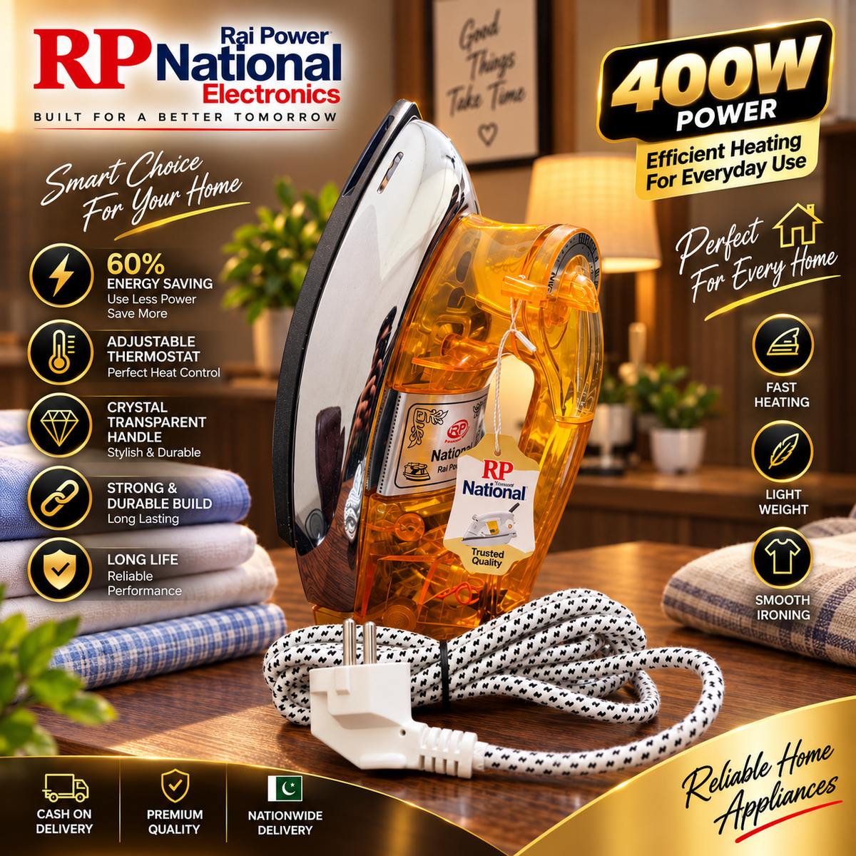 Rp National Crystal Orange 400 Watt Iron upto 60% Energy Saving