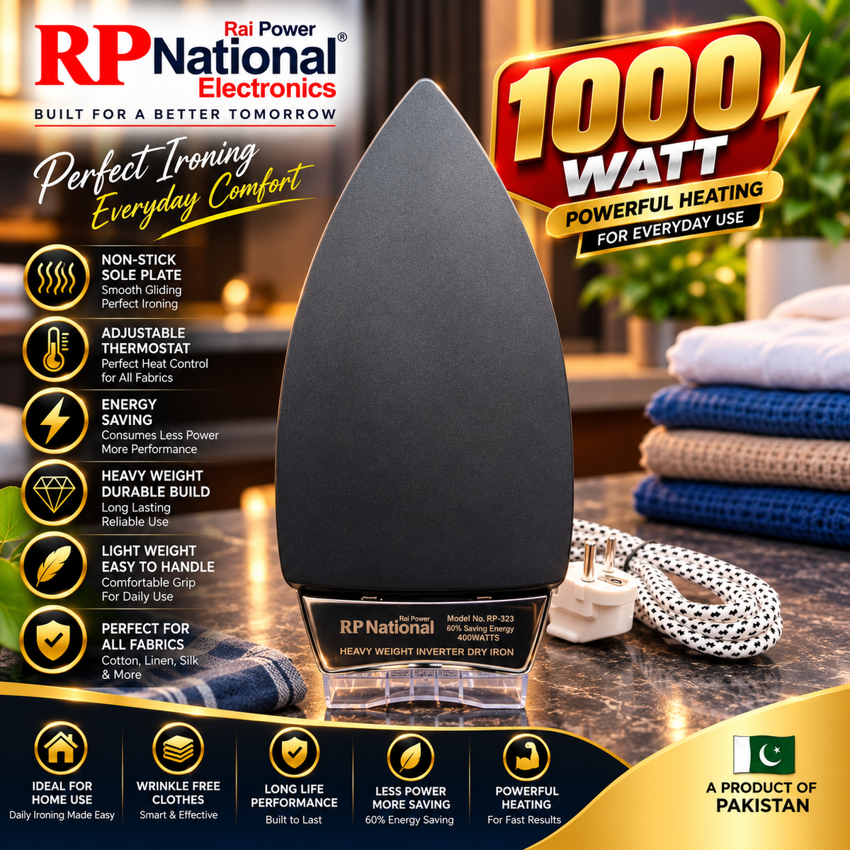 Rp National Orange Crystal 1000 Watt Iron