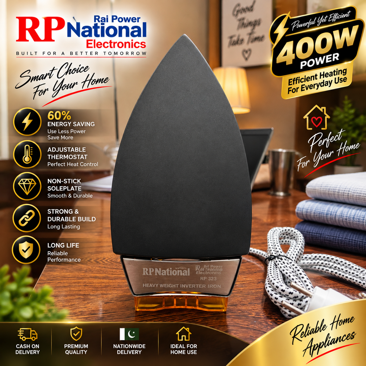 Rp National Crystal Orange 400 Watt Iron upto 60% Energy Saving