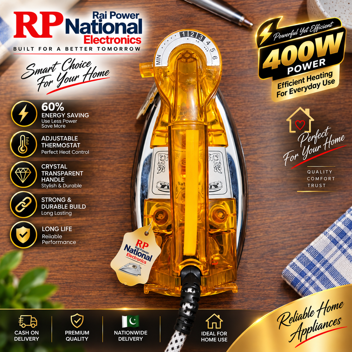 Rp National Crystal Orange 400 Watt Iron upto 60% Energy Saving