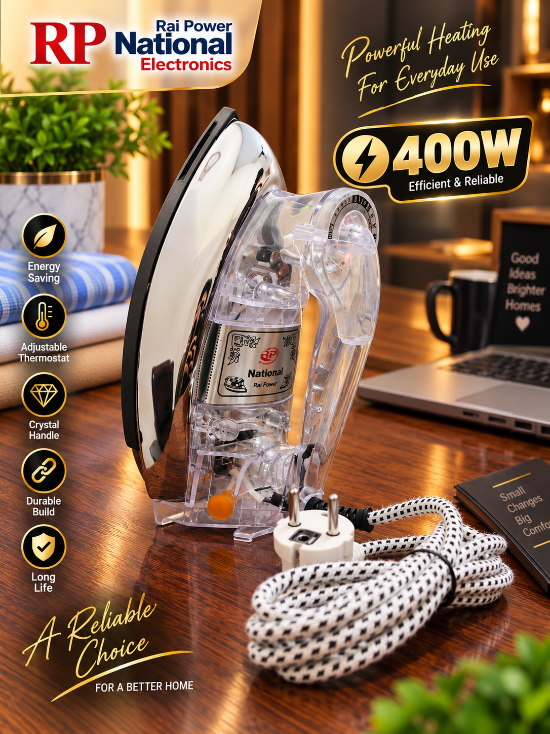 Rp National Crystal White 400 Watt Iron 60% Energy Saving