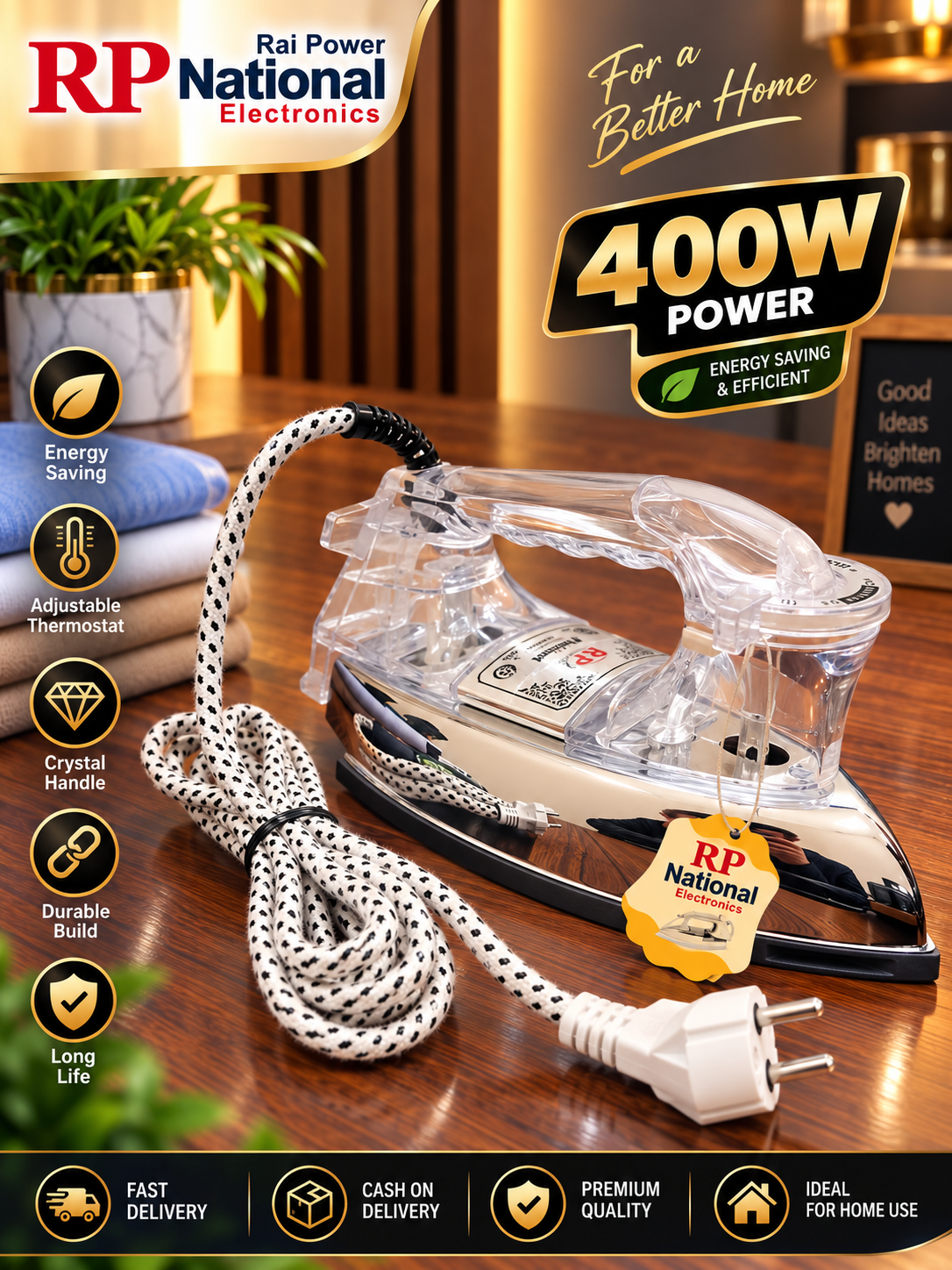 Rp National Crystal White 400 Watt Iron 60% Energy Saving